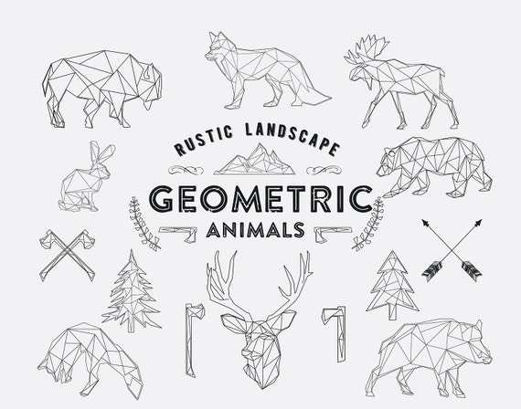 geometric animals wildlife and rustic landscape hand drawn etsy geometric animals