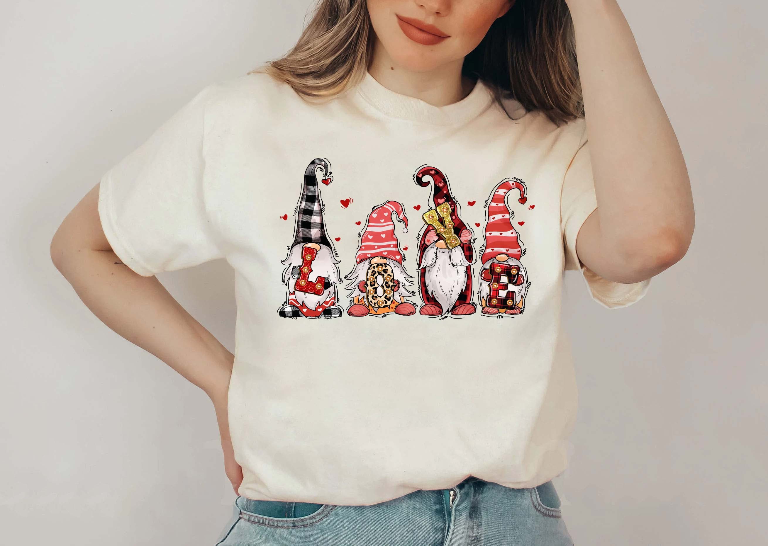 Discover Love Gnome Valentines Sweatshirt,Buffalo Plaid Gnome Sweatshirt