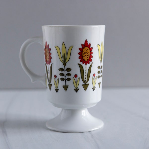 MCM Pedestal Coffee Cup with Yellow and Red Flowers