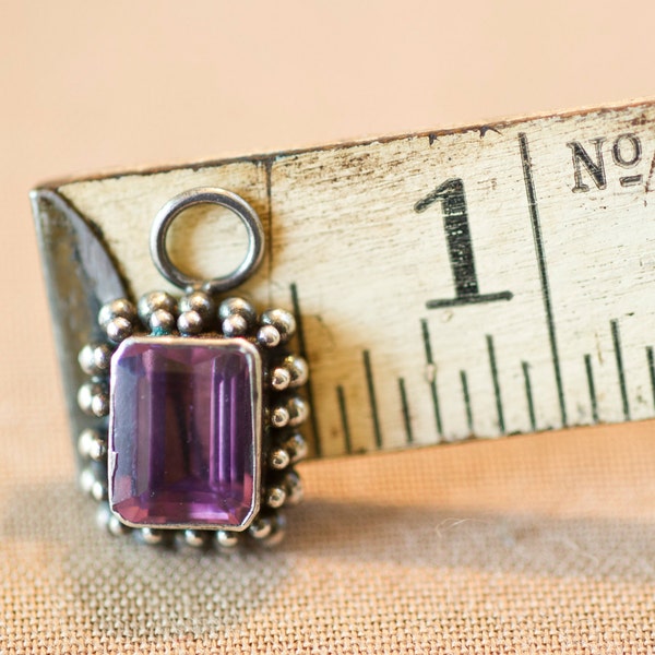 Vintage Emerald cut Amethyst and .925 Sterling Silver Pendant