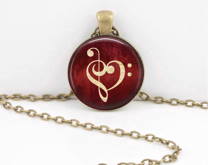 Music Heart Bass Treble Clef Musician Gift Music Lover Art Pendant Necklace Inspiration Jewelry or Key Ring