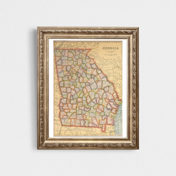 Georgia Vintage Map Instant Download - 1927 - Printable Map, Home Library, Home Decor,  Wall Art, Antique Map