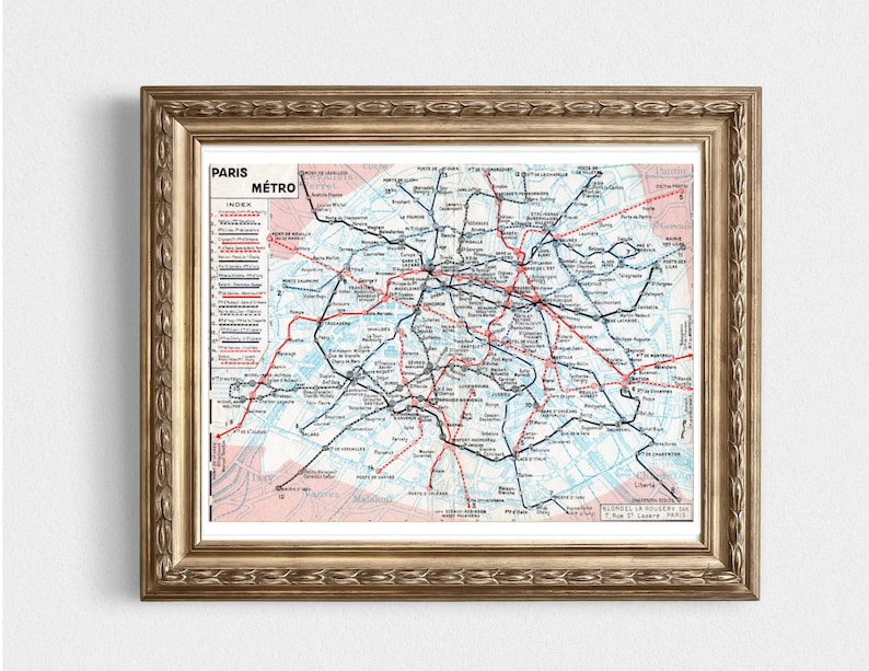 Vintage Paris Metro Map Print - 1950s Antique Wall Art (digital ...