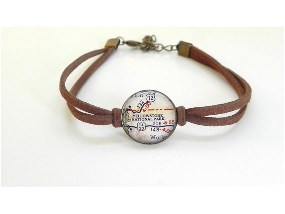 Yellowstone National Park Map Bracelet Vintage Map Leather