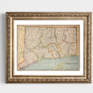 Connecticut Vintage Map Instant Download - 1927 - Printable Map, Home Library, Home Decor,  Wall Art, Antique Map