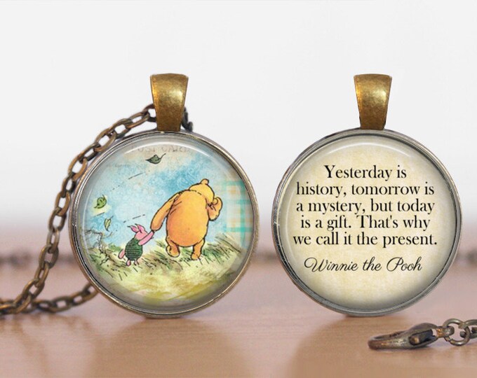 Pooh Yesterday is History Winnie the Pooh Double Sided  Pendant Double Pendant Two Sided Necklace