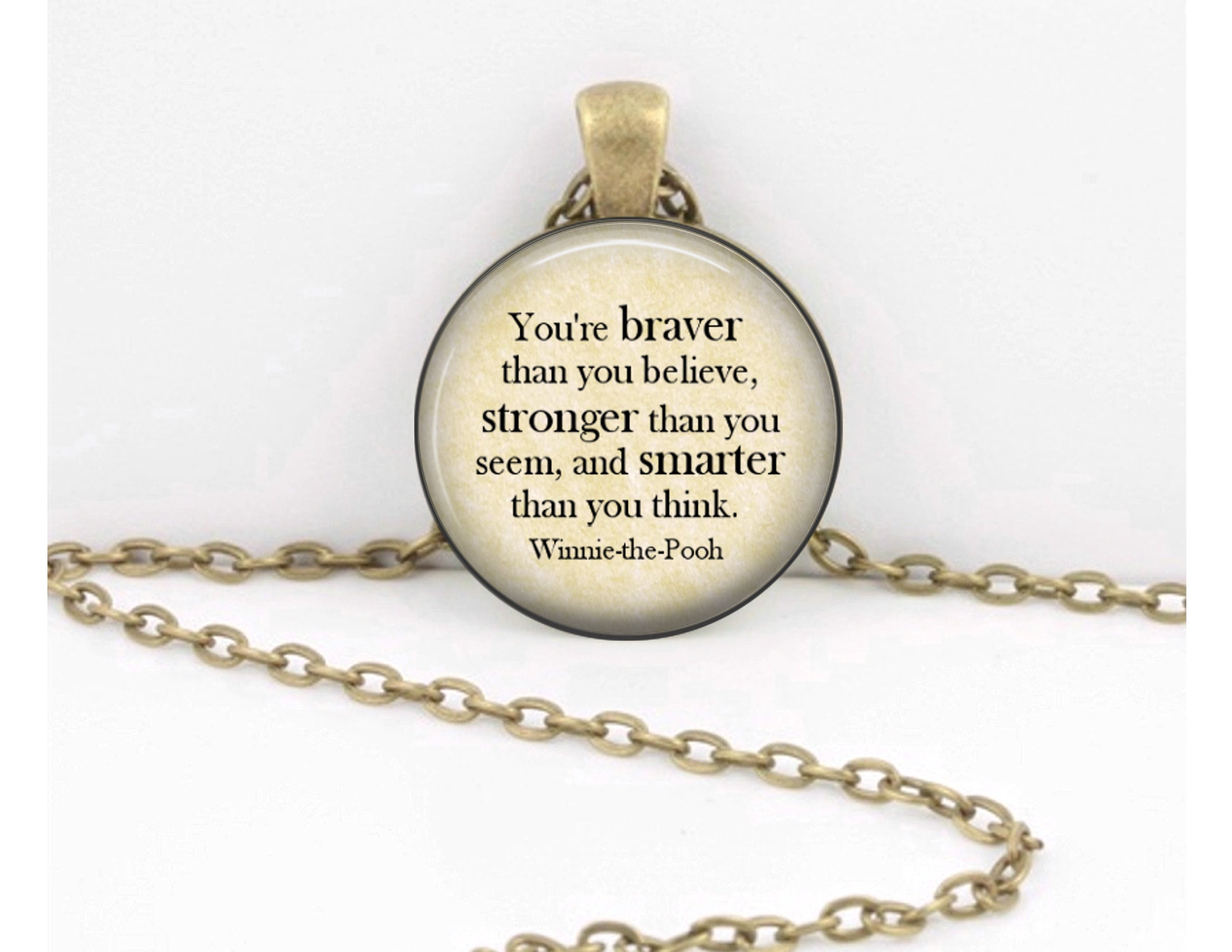 Winnie the Pooh Braver Stronger Smarter Pooh Bear Pendant Necklace Inspiration Jewelry or Key Ring