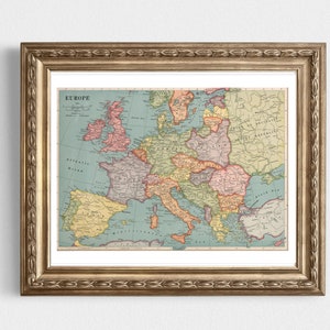 Mapa vintage da Europa para download instantâneo - 1926 - Mapa para impressão, biblioteca doméstica, decoração de casa, arte de parede, mapa antigo