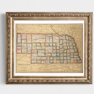 Nebraska Vintage Karte Sofort-Download - 1927 - Druckbare Karte, Hausbibliothek, Dekoration, Wandkunst, antike Karte