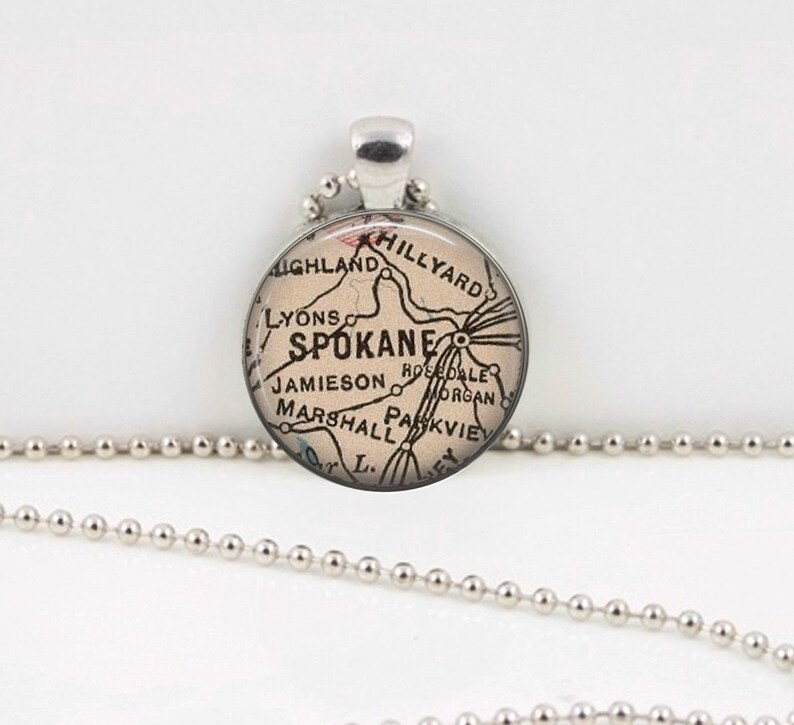 Spokane Washington Vintage Map Geography Gift Pendant Necklace or Key Ring