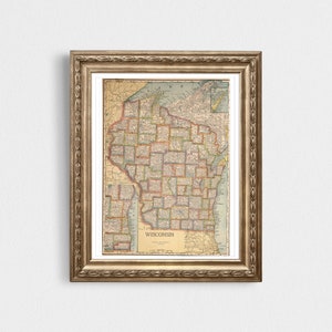 Wisconsin Vintage Map Instant Download - 1927 - Printable Map, Home Library, Home Decor,  Wall Art, Antique Map