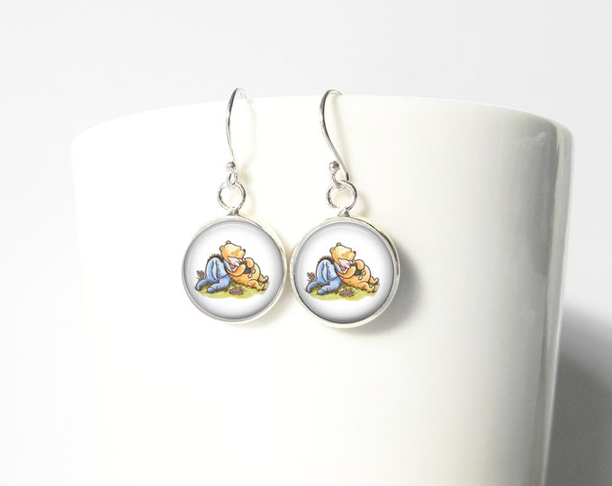Winnie the Pooh and Eeyore Sterling Silver Earrings Gift  Silver Jewelry