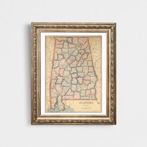 Alabama Vintage Map Instant Download - 1927 - Printable Map, Home Library, Home Decor,  Wall Art, Antique Map