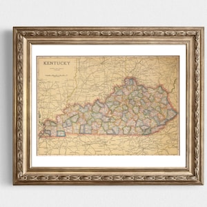 Kentucky Vintage Karte Sofort-Download - 1927 - Druckbare Karte, Hausbibliothek, Dekoration, Wandkunst, antike Karte