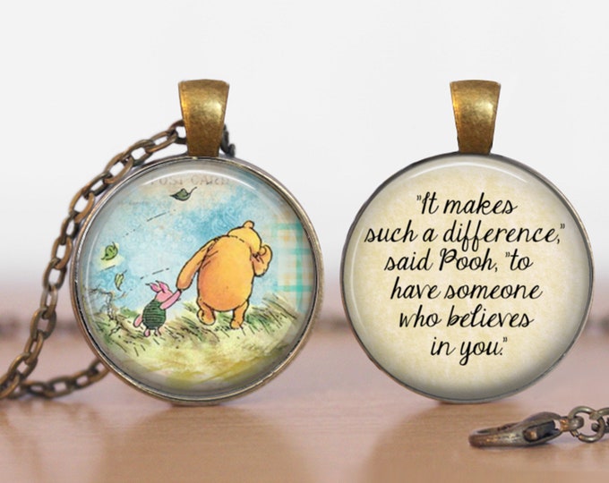 Details about   WINNIE THE POOH Glass Dome PENDANT NECKLACE Christmas Card Piglet Gift Snow