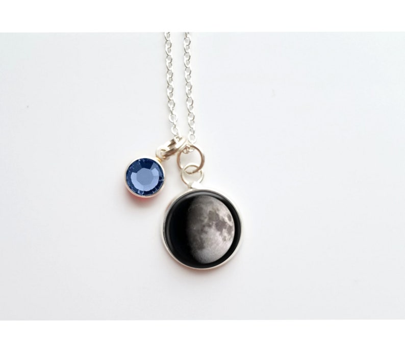 Custom tiny moon with birthstone necklace, custom birth moon, moon necklace, sterling silver jewelry, personalized gift, custom jewelry
