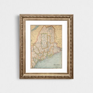 Maine Vintage Karte Sofort-Download - 1927 - Druckbare Karte, Hausbibliothek, Wohndekor, Wandkunst, antike Karte