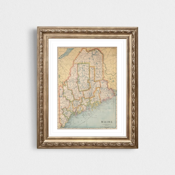 Maine Vintage Map Instant Download - 1927 - Printable Map, Home Library, Home Decor,  Wall Art, Antique Map