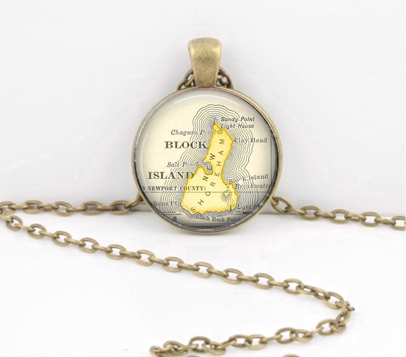 Block Island Rhode Island RI Vintage Map Geography Gift Pendant Necklace or Key Ring