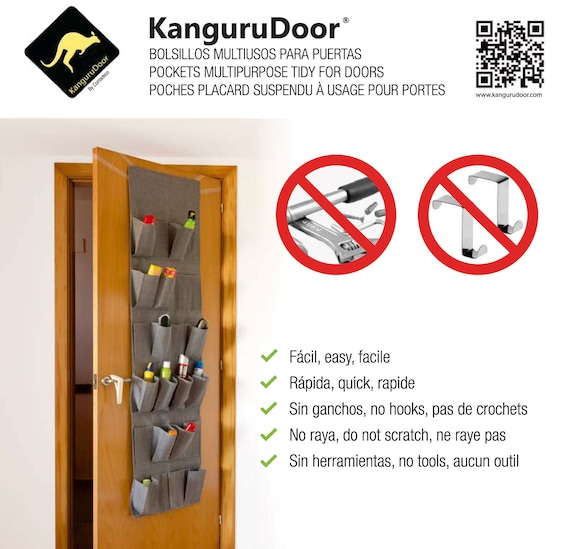 KanguruDoor, sistema de almacenaje y organizador para puertas. 24 bolsillos Multiusos para puertas. Reciclado Poliéster/Algodón. OTD
