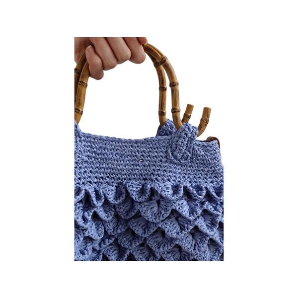 Enchanting bamboo handle bag designer, dragon scale bag, raffia bag bamboo Handles, designer tote bag, handbag with bamboo handles