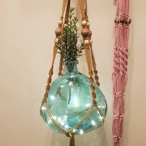 Retro Mustard Macrame - Large Handmade Plant Hanger with Wooden Beads