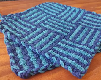 Turquoise and Royal Blue Potholders (Set of Two)