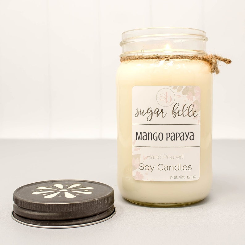 Mango Papaya Candle Tropical Scented Candles 16 oz Mason Etsy