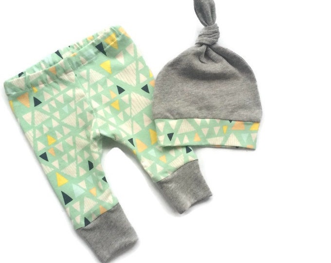Mint Triangle Newborn Boy Pants and Hat Set. READY TO SHIP Etsy