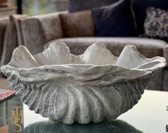 XL Driftwood Grey Giant Clam Shell Sculpture Art Ornament Bowl Handmade for Home Patio Conservatory Interior Decor