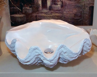 Lavabo de concha gigante mediano, escultura artística para encimera de baño, color blanco puro