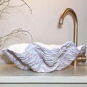 Giant Clam Shell Bathroom Sink Wash Basin Bowl Vessel Vanity Counter Top Cloakroom In Pink Blush Sculpture Art image 2