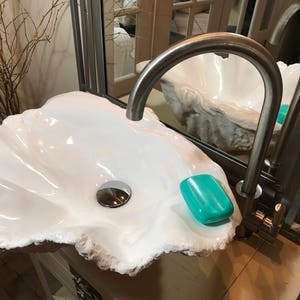 Giant Clam Shell Bathroom Sink Wash Basin Bowl Vessel Counter Top Cloakroom In Pure White Sculpture Art image 8