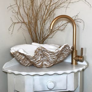 Giant Clam Shell Bathroom Sink Wash Basin Bowl Vessel Counter Top Cloakroom in a Bronze Fleck Sculpture Art image 7