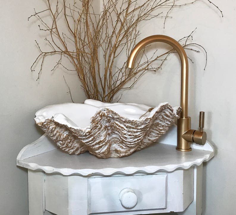 Giant Clam Shell Bathroom Sink Wash Basin Bowl Vessel Counter Top Cloakroom in a Bronze Fleck Sculpture Art image 7