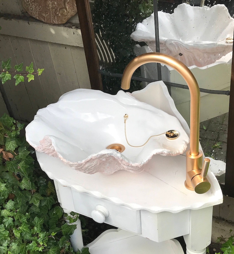 Giant Clam Shell Bathroom Sink Wash Basin Bowl Vessel Vanity Counter Top Cloakroom In Pink Blush Sculpture Art image 1