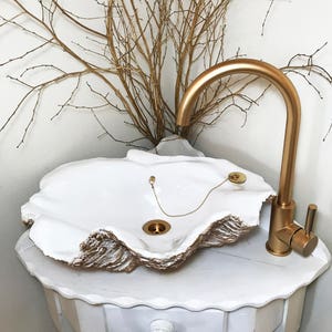 Giant Clam Shell Bathroom Sink Wash Basin Bowl Vessel Counter Top Cloakroom in a Bronze Fleck Sculpture Art image 4