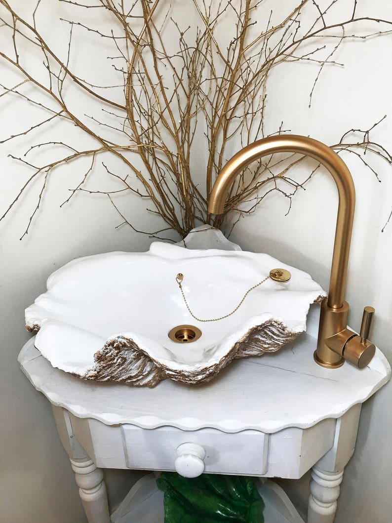 Giant Clam Shell Bathroom Sink Wash Basin Bowl Vessel Counter Top Cloakroom in a Bronze Fleck Sculpture Art image 4