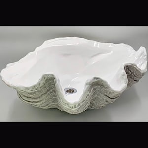 Giant Clam Shell Bathroom Sink Wash Basin Vessel Bowl In Highlighted Grey Nautical Beach Sculpture shell art image 2