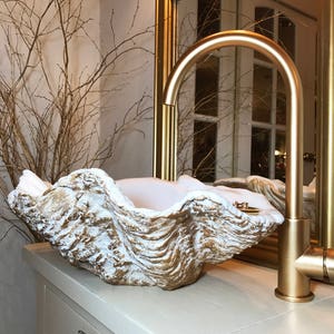 Giant Clam Shell Bathroom Sink Wash Basin Bowl Vessel Counter Top Cloakroom in a Bronze Fleck Sculpture Art image 5