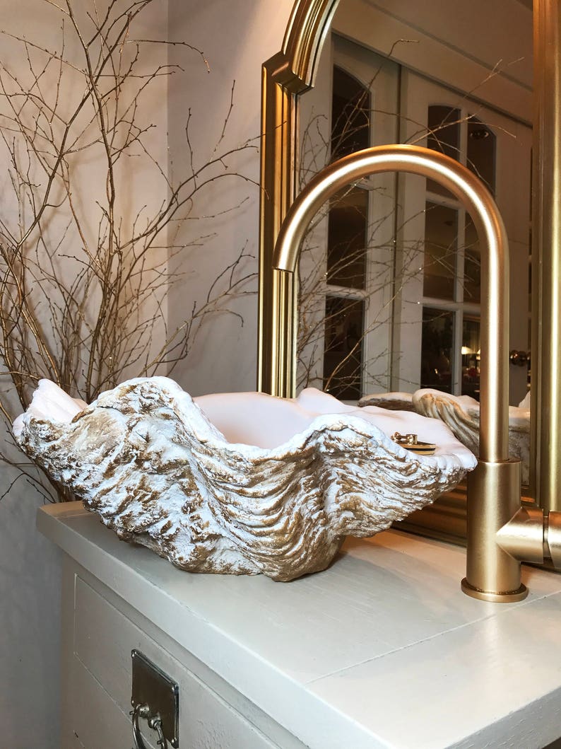 Giant Clam Shell Bathroom Sink Wash Basin Bowl Vessel Counter Top Cloakroom in a Bronze Fleck Sculpture Art image 5