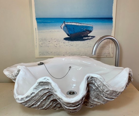 Recipiente de baño de concha gigante Lavabo de lavabo Recipiente Recipiente  En Blanco Escultura de arte concha Playa náutica marina -  México
