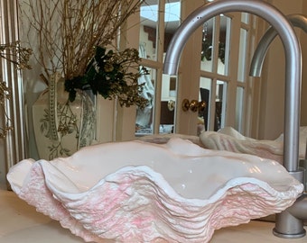Lavabo pequeño de concha de almeja para baño, cuenco, encimera, escultura artística para guardarropa, rosa apagado