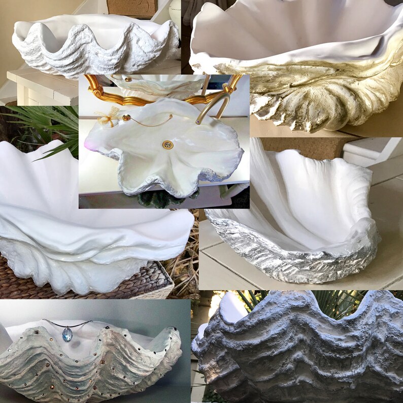 Giant Clam Shell Bathroom Sink Wash Basin Bowl Vessel Counter Top Cloakroom in a Bronze Fleck Sculpture Art image 10