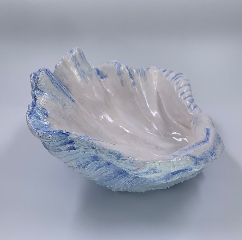 Giant Clam Shell Sculpture in  Marine Blue  for Home decor Art Ornament Bowl 