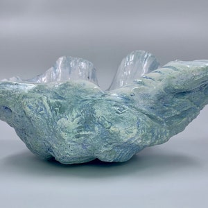 Small Duck Egg Blue Giant Clam Shell Sculpture Art Ornament Bowl Handmade for Home, Garden, Patio, Conservatory Interior decor