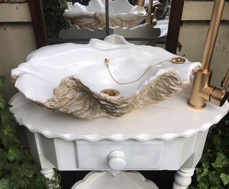 Giant Clam Shell Bathroom Sink Wash Basin Vessel Bowl Counter Top Vanity Cloakroom In Caramel Twist Sculpture Art