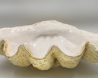 Cuenco de almeja gigante de caramelo hecho a mano, escultura de frutero, adorno de centro de mesa contemporáneo, regalo para decoración del hogar, bandeja decorativa