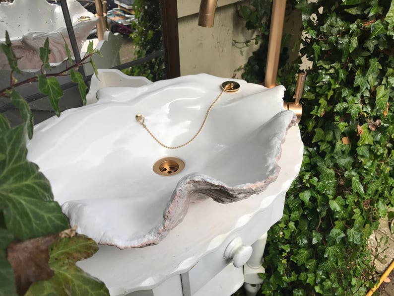 Giant Clam Shell Bathroom Sink Wash Basin Bowl Vessel Vanity Counter Top Cloakroom In Pink Blush Sculpture Art image 3