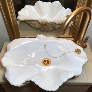Giant Clam Shell Bathroom Sink Wash Basin Bowl Vessel Counter Top Cloakroom in a Bronze Fleck Sculpture Art image 3